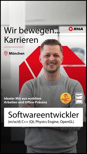 💻 C , Qt, OpenGL – deine Welt? Dann entwickle bei RNA Digital Solutions in München unsere Simulationssoftware Digital Feeder weiter – mit modernsten Technologien und echten High-Tech-Anwendungen. 🚀 Dich erwartet ein agiles Team, flexible Remote-Optionen, topmoderne Tools und internationale Projekte im Umfeld von Künstlicher Intelligenz und Simulation. 👉 Starte jetzt im Zukunftsfeld Digital Engineering! | RNA Rhein-Nadel Automation GmbH