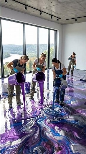 Satisfying purple metallic epoxy floor transformation 💜 #epoxy #satisfying #fluidart