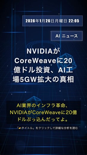 🧐👉 NVIDIAがCoreWeaveに20億ドル投資、AI工場5GW拡大の真相 #QixNewsAI