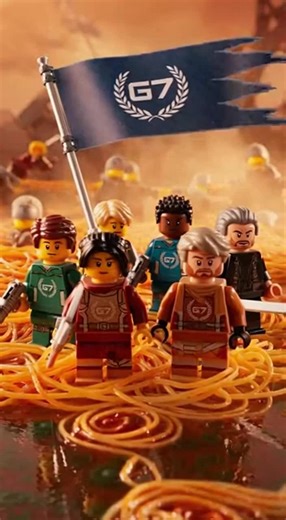An epic LEGO battle breaks out on the dinner table ⚔️ Meatball cannons. Spaghetti swamps. G7 stands together — all kinds of minifigs, one build. Inspired by a comment from buiep G8 🧱🔥 If you can imagine it, you can build it. #lego #legobattle #legostory #legovideo #g7