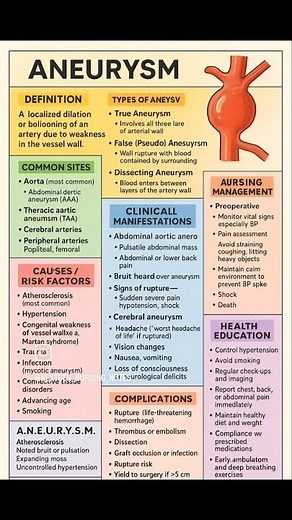 Aneurysm | Types, Risk Factors & Priority Nursing Care /Quick revision