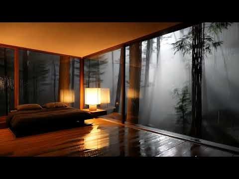 Relaxing Sleep Music | Rainy Night Bedroom & Forest Window Ambience | 2 Hours for Sleep & Calm Rest