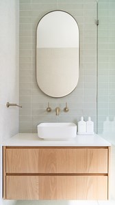 Still so in awe of this bathroom transformation by @crawcon_ 🙌🏻 He’s used TileCloud from top to bottom to create such a bright, airy feel in this small 2x3 bathroom. We absolutely love the tile and tapware combination he chose: Feature Wall: Newport Gloss Subway Sage Green Tile Floors and Walls: Paddington White Terrazzo Look Tile Tapware: @yabby.com.au Warm Brushed Nickel ✨ | TileCloud