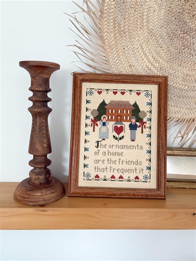 Vintage Counted Cross Stitch Framed Sampler, the Ornaments of a Home, Primitive Needlepoint, Cottage Core Home Decor - Etsy