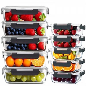 stusgo 20 Pack Glass Food Storage Containers with lids（ 5 x1040 ml, 5 x370 ml）, BPA Free，Reusable for Kitchen Organization (10Pcs Black)