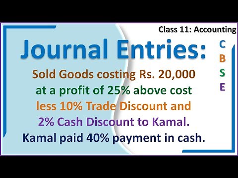 Journal Entries, Sold Goods costing Rs 20,000 at a profit of 25% above cost less 10% Trade Discount