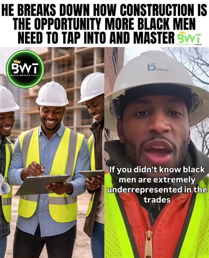 Construction is one of the most overlooked opportunities for Black men to build wealth without drowning in debt. • Unlike many careers that require student loans and years of schooling, construction allows you to earn while you learn. Apprenticeships, certifications, and on-the-job training replace tuition bills with paychecks, helping families build income without long-term debt. • Construction is also one of the most recession resistant and AI proof industries. Roads, homes, hospitals, data ce
