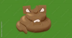 Pile of poo with a totally annoyed, angry and furious face. Looped animation with a built-in alpha channel in 4k on a transparent and green background.
