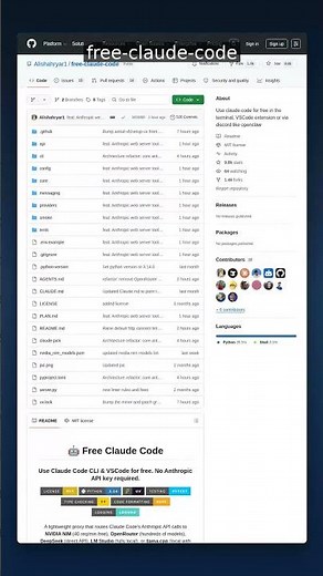 9.8K+ Stars • AI Tools | Free Claude Code — Use Claude Without API Keys #shorts