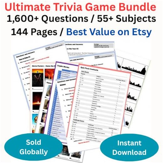 Ultimate Trivia Quiz Bundle: 1600  Questions, 55  Subjects   Bonus 54 Page Christmas Games Pack - Etsy