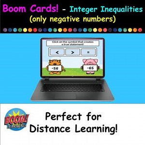 Boom Cards - Integer Inequalities (only negative numbers) - 30 Cards