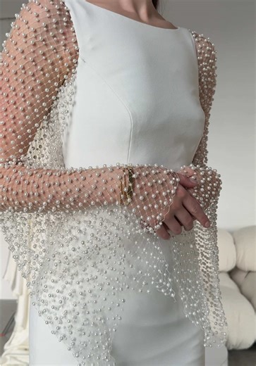 Adele in Elegant Pearl Sleeve Wedding Dress