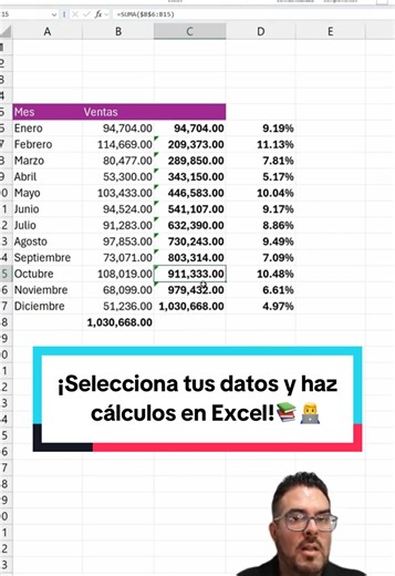 ¡Selecciona tus datos y haz cálculos en Excel!📚👨‍💻 Aprende Excel con nuestro Programa Profesional 100% asincrónico y estudia a tu propio ritmo, desde cualquier lugar. Comenta “Excel” y obtén tu bono de bienvenida.👇 #excel #exceltips #edutok #tutorial #camaracomercioexterior