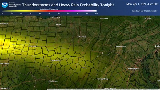 Rain is expected to overspread the area tonight through tomorrow morning. Thunderstorms are most likely south of I-70 tonight, along with the best potential for isolated flash flooding concerns. A flood watch is still in effect beginning at 2am to highlight the area of concern. | US National Weather Service Pittsburgh PA
