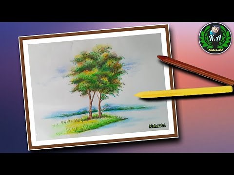 How to draw simple tree with Plastic Crayons step by step || গছৰ ছবি || Kishor Art