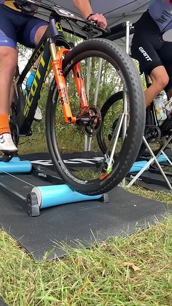 Riders warm up before the Chequamegon MTB Race. Bike rollers ensure high concentration is placed on steering, which reinforces a sense of balance, but these riders are seasoned pros, focusing on power and speed. | Kenda Tires USA | Facebook