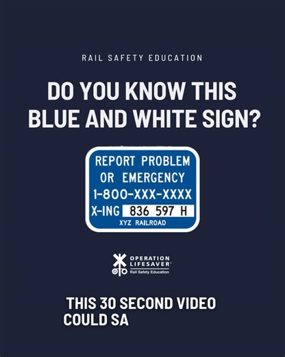 Know the sign. Save a life. June 24 is the first ever National ENS Sign Awareness Day! Help us shine a spotlight on the lifesaving importance of the Blue and White Emergency Notification System (ENS) signs posted at railroad crossings. Learn more: https://bit.ly/4kKRPoj #ENSSignAwarenessDay #ENS #ENSSign #FindTheSign | Operation Lifesaver Inc.