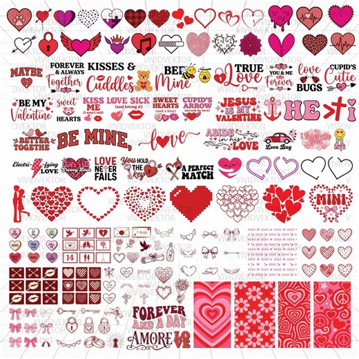 Valentine's Day SVG Bundle: 120 Designs - Retro, Design for Shirt, Trendy Heart Love, Cricut Sublimation (digital Files) - Etsy