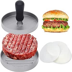 Hamburger Press, Burger Press Patty Maker with 100 Sheets Wax Paper, Non Stick Hamburger Press Patty Maker, Meat Beef Cheese Veggie Burger Patties Maker, Kitchen Gadgets