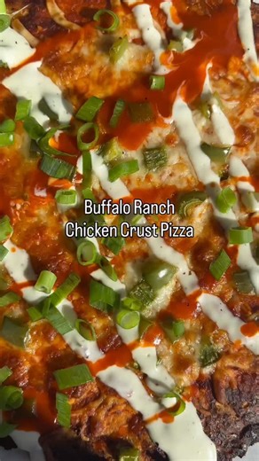 When you’re craving pizza and protein, you make Buffalo Ranch Chicken Crust Pizza 😋🔥 RECIPE: Crust: - 1 lb ground chicken - 1/2 cup parmesan - 2 eggs - 1 packet Hidden Valley Ranch Seasoning Toppings: - 1/4 cup buffalo sauce - 1 cup light mozzarella - 1/4 cup diced green bell peppers - 1/4 cup diced green onions - drizzle of buffalo sauce & Hidden Valley Ranch Dressing Preheat oven to 450F and line a baking sheet with parchment paper. In a large mixing bowl, combine ground chicken, eggs, parme