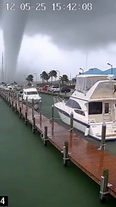 Waterspout Destroys Yacht in Marina Fort Myers, Florida — December 5, 2025 A powerful waterspout tore through a Florida marina on Friday, and the destructive moment a large yacht was lifted from the water and flipped over was caught on stunning security footage. The video shows the massive funnel cloud moving across the water and making a direct hit on the marina. The intense winds immediately grab a multi-ton motor yacht, ripping it from its moorings. The vessel is tossed several feet into the 