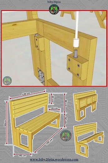 Folding Wall Mounted Convertible Bench, Project with Full Dimensions _ Download the plan Link in Bio