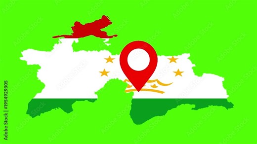 Tajikistan Map with National Flag and Location Pin Green Background