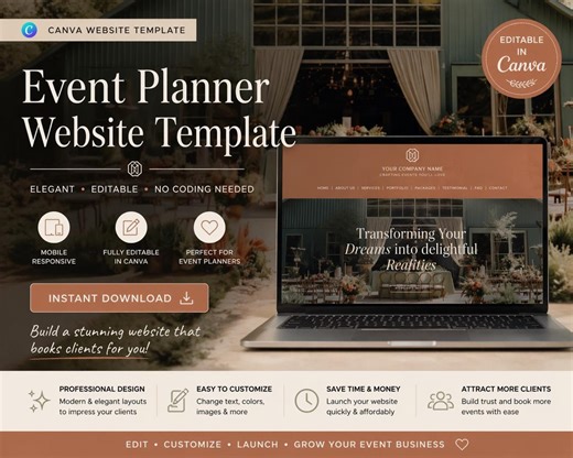 Event Planner Website Template Canva | Editable Business Site (instant Download) - Etsy