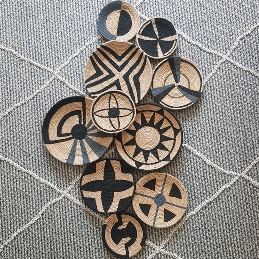 African Straw Wall Plate Set: Boho Balcony Decor (10 Piece) - Etsy