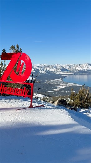 Epic Lake Tahoe views from the scenic viewpoint at Heavenly Ski Resort. Located at the top of Upper California Trail, you can reach it from the Tamarack or Dipper chairlifts. There’s currently a red sign celebrating Heavenly’s 70th anniversary. It’s a great photo stop. #californialove #laketahoe #EpicViews #snowboarding Heavenly Mountain | Jen Peng Photos
