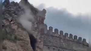 Shocking moment: Historic castle tower suddenly collapses