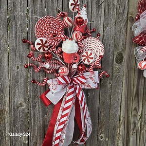 Peppermint Candy Christmas Tree Topper – Red & White Holiday Bow With Festive Ribbons - Etsy