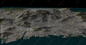 San Francisco east to west map with 3d relief 4K satellite ground low height
