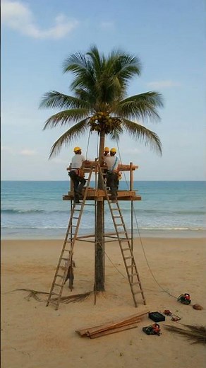 Amazing Coconut Tree House by the Beach 🌴🏡 | Relaxing Ocean Waves Timelapse