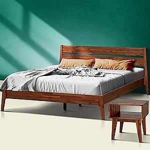 Acacia 2-Pcs King Bedroom Set Callisto – Solid Wood Platform Bed Frame with Headboard & Matching Nightstand, Mid-Century Modern, Walnut Finish, No Box Spring Needed, Sturdy, Easy Assembly