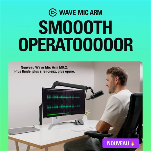 Notre bras le plus flexible à ce jour se plie d’une manière que vous n’imaginerez pas. Wave Mic Arm se place exactement là où vous en avez besoin, se déplaçant dans votre espace de travail en un mouvement fluide et sans effort. | Elgato