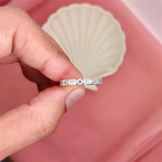 925 Sterling Silver Eternity Ring | Baguette & Round Cubic Zirconia Band | Stackable Wedding Ring for Women - Etsy