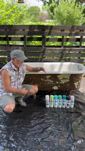 Today we are refinishing this old claw foot bathtub with @Rust-Oleum 2x Ultra Cover Spray Paint #sponsored #rustoleum #diy #artsandcrafts #summer #clawfootbathtub