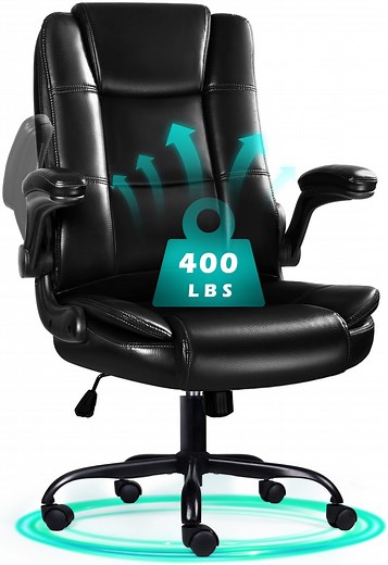 Waleaf Big and Tall Executive Office Chair with Flip-up Arms for Adult, Ergonomic High Back Adjustable Lumbar Support Computer Desk Chair