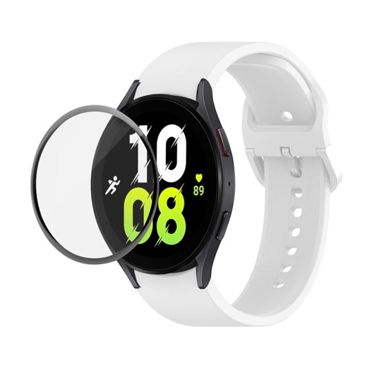 [$2.05] For Samsung Galaxy Watch5 40mm JUNSUNMAY Silicone Adjustable Strap + Full Coverage PMMA Screen Protector Kit(White)