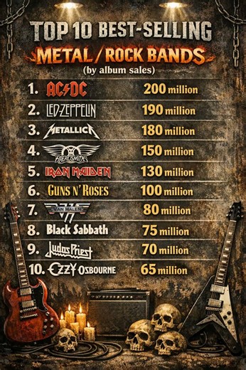 The Top 10 Best Selling Metal/Rock Bands by album sales