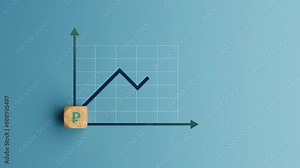 Russians ruble growth. a dice with ruble symbol showing rise in value