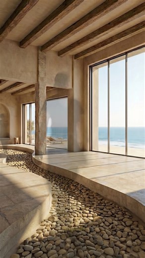 Luxury Living Room with Unique River Floor Design