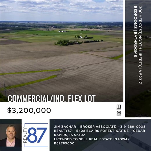 Rare 40-Acre Development Parcel in High-Growth North Liberty Corridor. Outstanding opportunity to secure a prime 40-acre tract in one of North Liberty’s most dynamic growth areas. Ideally positioned near I-380, Penn Street, and Forevergreen Road, this is one of the last remaining parcels within city limits designated for Commercial/Industrial Flex use per the Future Land Use Map. | Jim Zachar & The Sold By JZ Team at Realty87