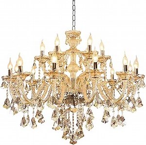 Luxury Cognac Crystal Chandelier 18 Lights,Contemporary K9 Crystal Ceiling Chandelier Lighting Fixture Candle Style E12 Base for Dinning Living Room Bedroom Hallway (18 Lights)