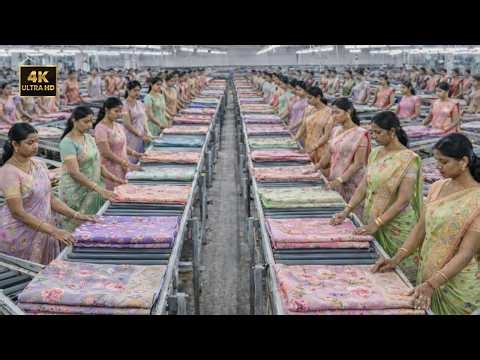 Inside India’s Organza Silk Saree Factory – The Process Behind 50,000 Sarees a Day
