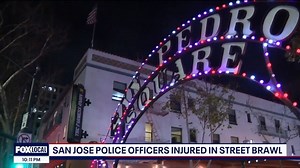 Four SJPD Officers were attacked while breaking up a brawl at San Pedro Square early Sunday morning. Eight arrests were made, with charges including assaulting a peace officer, resisting arrest & making criminal threats.were https://www.ktvu.com/video/1594368 | Protect San Jose