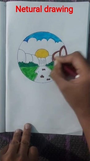 Netural drawing# sun rises morning view in mountain #drawing #easydrawing