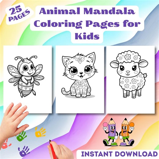 Animal Mandala Coloring Pages for Kids | Printable PDF Ages 5-8 Fun Activity - Etsy