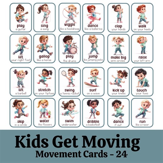 Movement Cards for Toddlers and Preschool Kids Get Moving, Busy Activities, Fun and Games, Fitness - Digital - Etsy